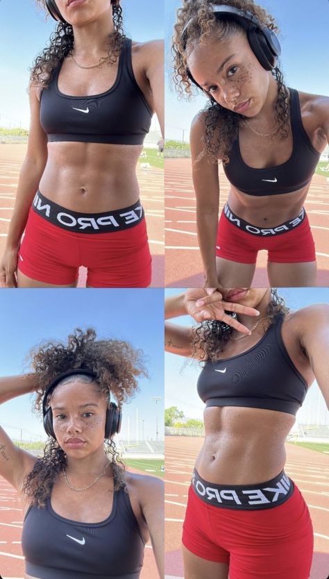 Cute Boxing Outfits, Track Aesthetic Black Women, Track Media Day Poses, Bisexual Outfits Aesthetic, Track Body Goals, Track And Field Outfits, Track And Field Aesthetic, Cute Running Outfit, Woman Athlete