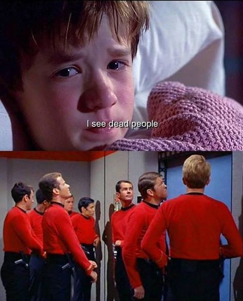 StarTrek: I see dead people... wearing RedShirts Red Shirts, Warehouse 13, Wheel Of Time, Star Trek Funny, Star Trek Original Series, True Things, Star Trek Characters, Get In The Mood, Star Trek Original