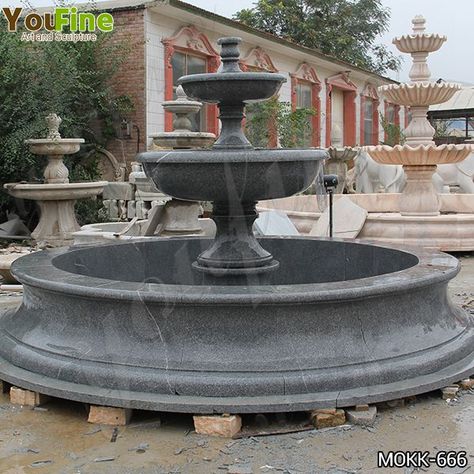 Outdoor Black Granite Tiered Water Fountain Manufacturers MOKK-666 Two Tiered Garden, Fountain Tile, Water Fountain Design, Kolam Air, Statue Fountain, Water Architecture, Architectural Columns, Home Fountain, Driveway Design