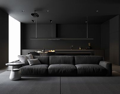 Dark Interior Design, Grey Interior Design, Dark Living Rooms, Black Interior Design, Hotel Room Design, Black Living Room, Interior Minimalista, Minimalistic Style, Minimalist Room