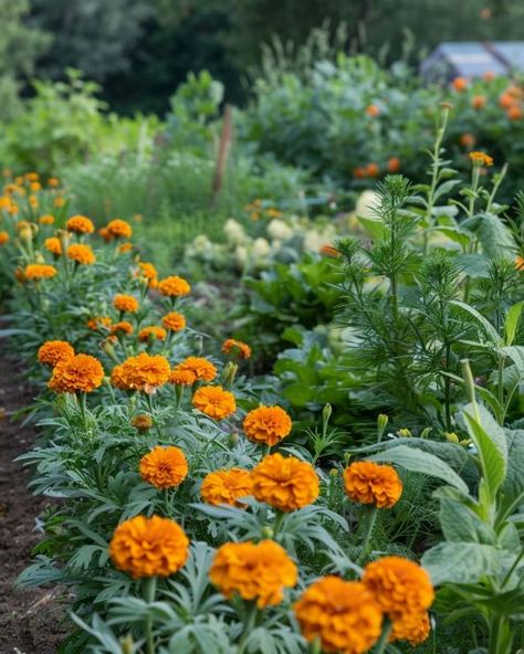 French Marigolds In Garden, Marigold Uses, Marigold Varieties, Marigold Companion Plants, Lemon Gem Marigold, Marigolds In Garden, Planting Marigolds, Natural Repellent, Attracting Beneficial Insects