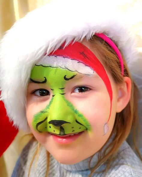 Grinch Face Paint, Face Paint Tutorial, Festival Face Paint, Xmas Makeup, Christmas Face Painting, Girl Face Painting, Christmas Eye Makeup, Paint Tutorial, Festival Face