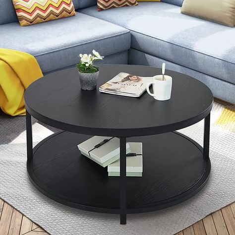 Robust and Durable---Elegant living room furniture, this mid century circle coffee table is made of high-grade 16MM thickened MDF Board and metal legs 25MM durable powder-coated iron pipe with rust-resistant effect for long-lasting use. This modern black coffee table is suitable for the living room and can match any decor in your house. Table For Living Room Modern, Round Black Coffee Table, Round Coffee Table Rustic, Industrial Sofa Table, Room Modern Design, Industrial Sofa, Vintage Industrial Design, Style Salon, Circle Table