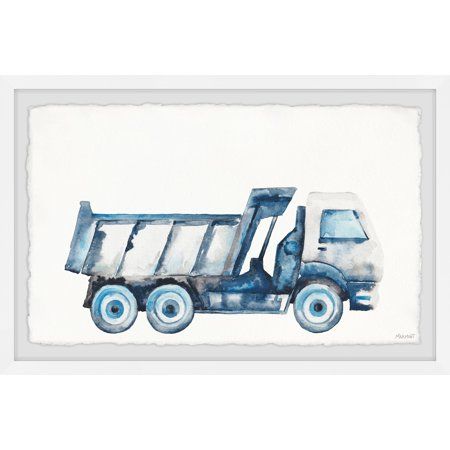 This Blue Dump Truck Framed Wall Art is a perfect piece for your little builder. This print features a detailed painting of a blue and white dump truck, massive and ready to get to work. The perfect way to let your little one decorate the room with machinery without making a mess. Proudly,  this piece is printed on high quality archive paper and professionally hand-framed. With wall-mounting hooks included, this artful accent is ready to hang up as soon as it reaches your front door. Size: 16 in Truck Wall Art, Truck Frames, Youth Decor, Blue Truck, Red Home Decor, Marmont Hill, Paper Artwork, Dump Truck, Giclée Print