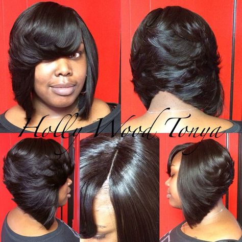 Feather Bob!! Black Layered Bob Hairstyles, Weave Bob Hairstyles, Quick Weave Bob, Feathered Bob, Black Bob Hairstyles, Short Layered Bob Hairstyles, Sew In Hairstyles, Quick Weave Hairstyles, Layered Bob Hairstyles