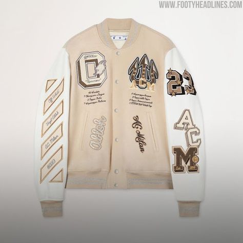 Off White Varsity Jacket, Off White Jacket, Leder Outfits, Leather Sleeves, Leather Sleeve, Ac Milan, White Jacket, Football Club, Drake