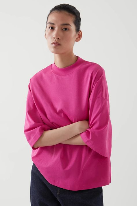 Pink Oversized T Shirt, Mock Neck Tshirt, Mock Neck And T Shirt, Cos Tops, Latest T Shirt, Women Pink, Summer Fashion Trends, Fuchsia Color, Pink Tshirt