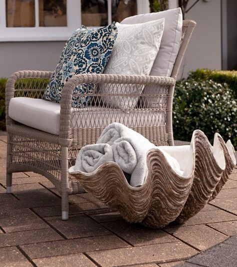 Giant Clam Shell Decor, Large Clam Shell Decor, Shell Furniture, Shell Cushion, Giant Clam Shell, Hamptons Furniture, Shell Decor, Room Deco, Beach Cottage Style