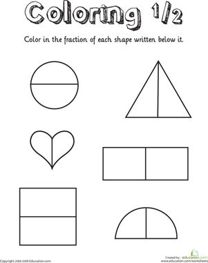 Help your child get a handle on the fraction one-half with this printable math worksheet. Maths Fractions, Preschool Readiness, Maths Eyfs, Maths Worksheet, Worksheet Kindergarten, Maths Worksheets, Teaching Fractions, Fraction Activities, Eureka Math