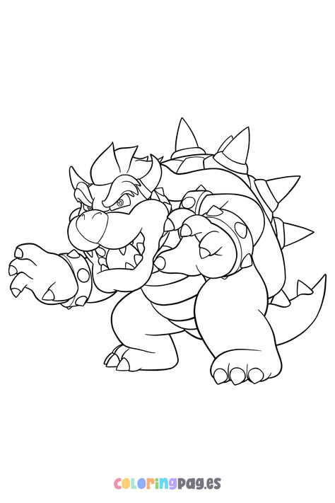 Discover fun and creative ways to engage your kids with our free Bowser coloring page, perfect for all Super Mario fans! Bowser Drawing Easy, Bowser Painting, Bowser Silhouette, Bowser Coloring Pages, Bowser Coloring Page Free Printable, Coloring Mario Bros, Mario Coloring, Super Mario Coloring Pages, Mario Coloring Pages