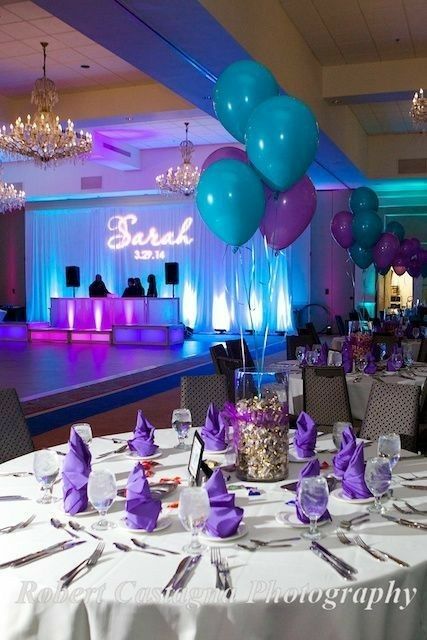 Ideas For Party Decorations, Bat Mitzvah Decorations, Silver Sweet 16, Bat Mitzvah Centerpieces, Deco Violet, Mitzvah Centerpieces, Mitzvah Themes, Mitzvah Decor, Sweet 16 Themes