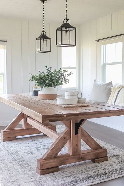 "Build your own Modern Farmhouse Table! 🛠️🏡 Perfect for rustic charm and contemporary style. #FarmhouseTable #DIYFurniture #ModernFarmhouse" Diy Rustic Table Dining, Contemporary Farmhouse Dining Table, Diy Rustic Kitchen Table, Diy Counter Height Table, Farmhouse Dinner Table, Modern Rustic Dining Room, Farmhouse Table Diy, Diy Rustic Kitchen, Farmhouse Dinner