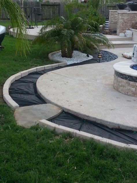 This is the Rock border I am working on  around our Pool Decking! Rock Border Around Pool, Rock Border Around Patio, Patio With Rock Border, Pool Border Ideas Inground, Diy Rock Landscaping Ideas, Stone Around Pool, Pool Edging, Pool Border, Pool Fencing Landscaping