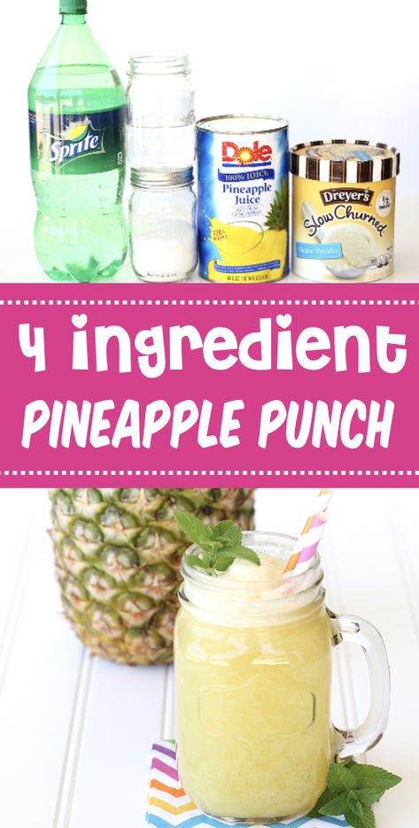 Pineapple Punch Recipe Vanilla Ice Cream Punch Recipes, Pineapple Sprite Punch, Punch With Pineapple Juice And Sprite, Pineapple Sprite Lemonade Punch, Punch With Ice Cream Recipes, Sherbert Punch With Pineapple Juice, Party Punch With Ice Cream, Easy Bridal Shower Punch, Pineapple Sherbet Punch