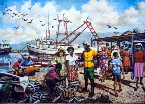 African American Artwork, Boho Art Drawings, Caribbean Art, Christian Artwork, Island Art, Pop Art Painting, Tropical Art, A Level Art, Fishing Villages