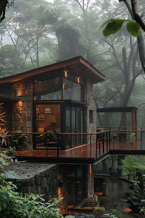 Forest House Ideas, Timber Cabin, Jungle House, Small Patio Garden, Casas The Sims 4, Modern Cabin, Forest House, Dream House Exterior, House Goals