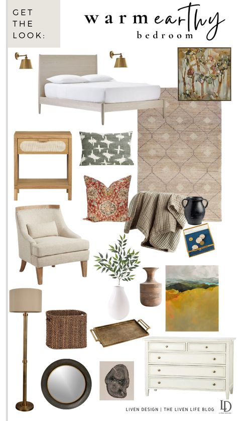 Eclectic Bedroom Mood Board, Sage Natural Bedroom, Sage And Rust Living Room, Sage And Rust Bedroom, Earth Tone Bedroom, Sage Living Room, Natural Bedroom Decor, Sage Bedroom, Modern Bedroom Colors