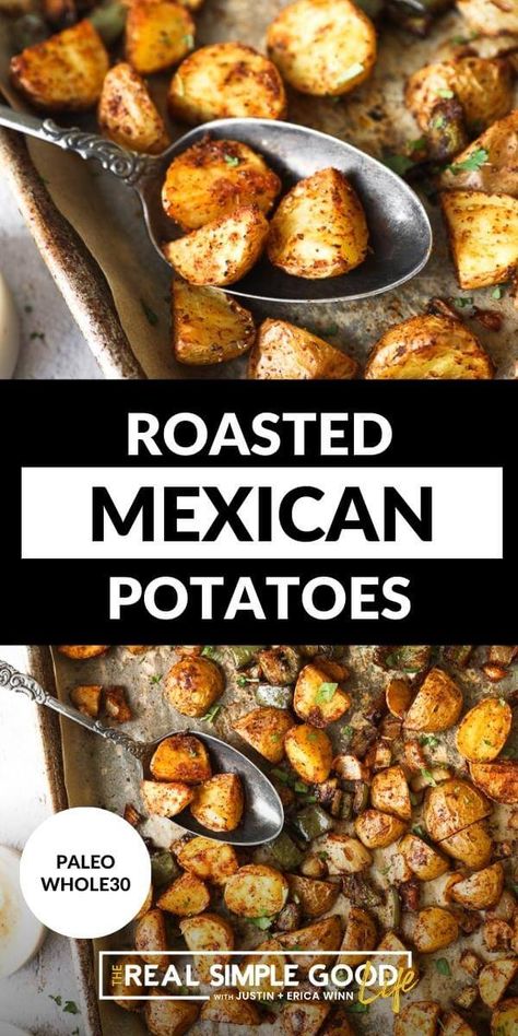 Healthy Roasted Potatoes, Mexican Sides, Mexican Potatoes, Crispy Roasted Potatoes, Mexican Seasoning, Potato Sides, Easy Mexican, Homemade Spices, Potato Side Dishes