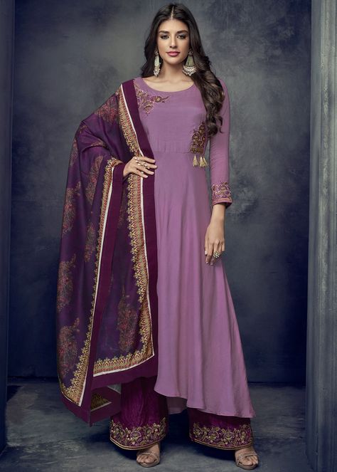 Indian Salwar Kameez, Palazzo Suit, Bollywood Outfits, Salwar Kamiz, Indian Wedding Wear, Designer Salwar Suits, Purple Colour, Salwar Kameez Designs, Pakistani Suits