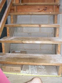 Bright As Yellow: How to Add Risers to Your Stairs Finishing Stairs, Basement Stair Railing Ideas, Open Basement Stairs, Stairs Remodel, Basement Stairs Remodel, Remodel Stairs, Diy Stairs Makeover, Garage Stairs, Basement Steps