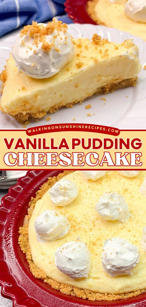 Out of easy summer dessert recipes? This Vanilla Pudding Cheesecake is a no-bake treat made with cream cheese and Jell-O instant pudding. Add this refreshing dessert to your easy Labor Day party food ideas! Vanilla Pudding Cheesecake, Vanilla Pudding Desserts, Vanilla Pudding Recipes, Labor Day Party, Cheesecake Desserts Recipes, Easy Labor, Pudding Cheesecake, Easy Puddings, Easy No Bake Cheesecake