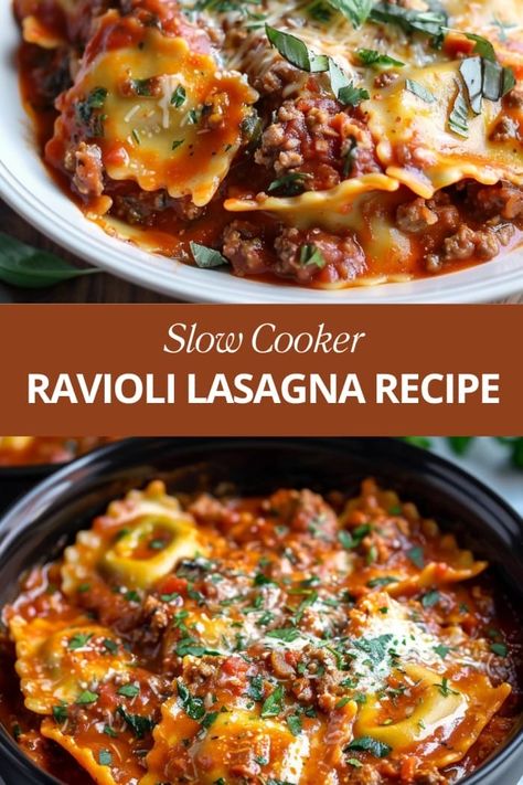 Crockpot Ravioli Lasagna With Ricotta, Crockpot Tortellini Lasagna, Crockpot Ravioli Lasagna Crock Pot, Ravioli Lasagna Crockpot, Crock Pot Ravioli Lasagna, Lasagna Crockpot Recipes, Crockpot Lasagna With Ravioli, Crock Pot Pasta Recipes, Lasagna With Ravioli