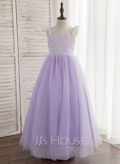 [US$ 65.00] A-Line/Princess Ankle-length Flower Girl Dress - Tulle/Lace Sleeveless Straps Flower Girl Dresses Purple, Bridget Wedding, Toothless Toy, Simple Flower Girl Dresses, Lavender Flower Girl Dress, Lilac Flower Girl Dresses, Flower Girl Dress Ideas, Rapunzel Wedding, Purple Flower Girls