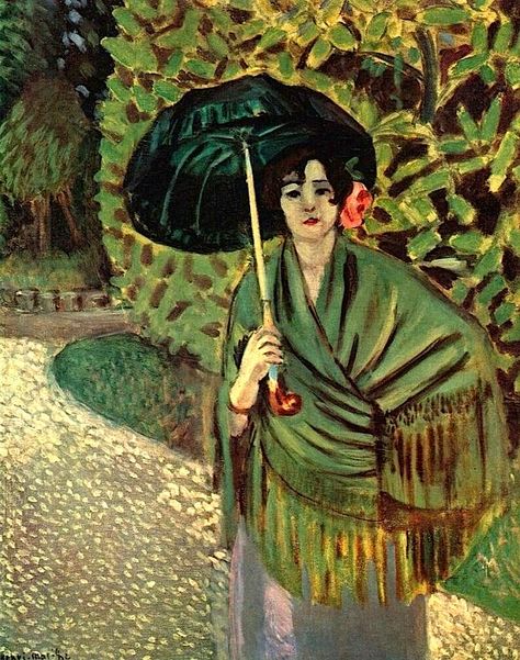 Henri Matisse, Woman with umbrella, 1920 Matisse Woman, Woman With Umbrella, Green Umbrella, Andre Derain, Matisse Paintings, Raoul Dufy, Fauvism, Matisse Art, Paul Cezanne