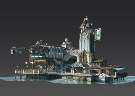 ArtStation - European punk architecture -train station, BUCK . Punk Architecture, Minecraft Steampunk, Abandoned Train Station, Architectural Concepts, Train Station Architecture, Concept Art Tutorial, Landscape Model, Abstract City, Building Concept