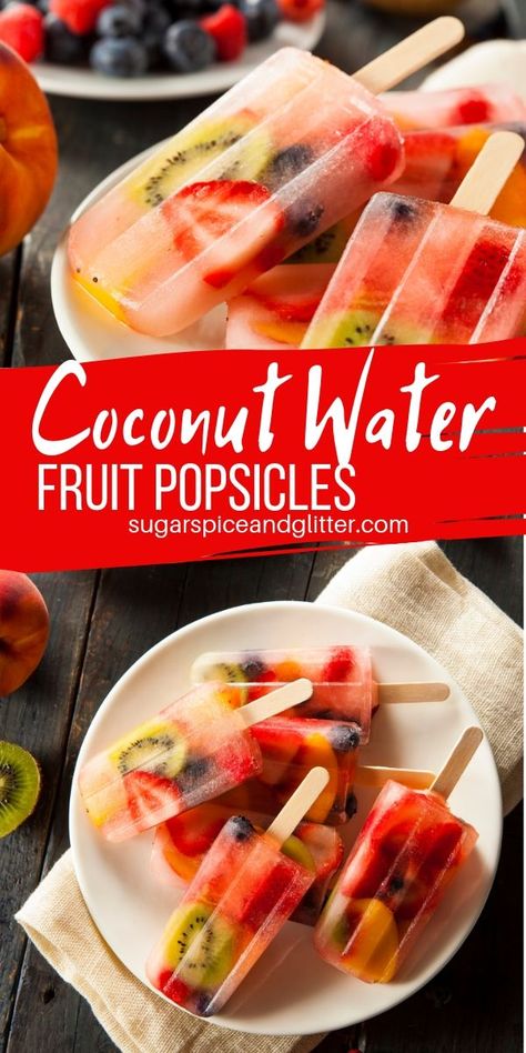 Coconut water is hydrating and nutritious, so why not use it to make some rainbow fruit popsicles! These coconut water popsicles are perfect for kids this summer Water Popsicles, Coconut Water Popsicles, Fruit Popsicle Recipes, Water Fruit, Medicine Tips, Fruit Popsicles, Rainbow Fruit, Homemade Popsicles, Starters Recipes