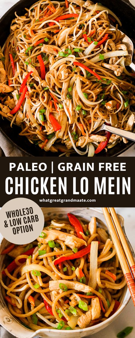 Paleo Noodle Recipes, Whole 30 Rice Noodle Recipes, Paleo Chow Mein, Paleo Chicken Tender Recipes, Asian Paleo Recipes, Paleo Italian Recipes, Low Carb Lo Mein, Paleo Pasta Dishes, Keto Lo Mein