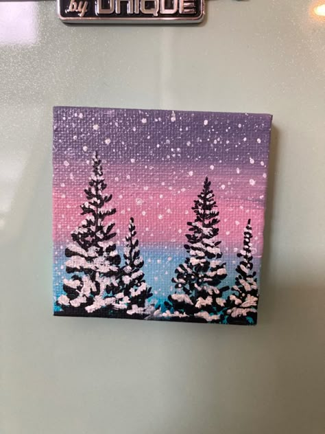 Painting Ideas Winter Easy, Mini Canvas Art Winter, Winter Forest Painting Easy, Easy Monochromatic Painting, Aesthetic Christmas Painting Ideas Easy, Winter Acrylic Paintings Easy, Winter Easy Painting, Ideas For A Canvas, Tiny Christmas Paintings