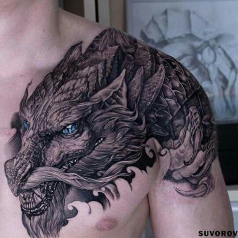 108 Best Badass Tattoos for Men | https://mobile.twitter.com/santiagoduran Dragon Tattoo Shoulder, Tato Mata, Tato Salib, Dragons Tattoo, Tato Dada, Dragon Tattoos For Men, Tato Naga, Dragon Sleeve, Tattoo Dragon