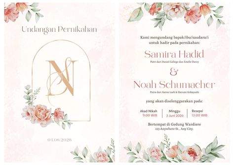 Soft Pink Elegant Watercolor Flower Wedding Invitation Canva Wedding, Printable Invitation Templates, Engagement Ceremony, Fun Birthday Party, Elegant Watercolor, Flower Wedding Invitation, Cat Air, Watercolor Flower, Printed Invitations