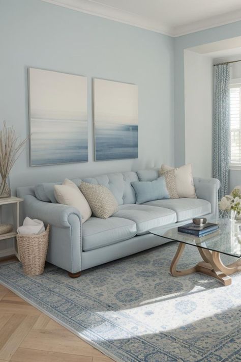 "Find the perfect furniture pieces to create a functional and stylish living room! 🛋🔩" Light Blue Couch Living Room, Light Blue Couches, Modern Blue Sofa, Small Space Interior, Couch Ottoman, Blue Walls Living Room, Blue Couch Living Room, Space Interior Design, Hawaii House