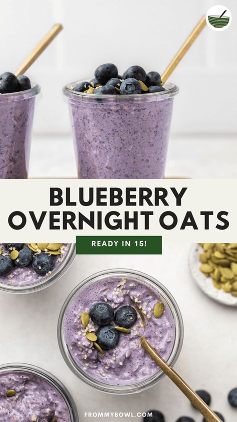 Start your day with these blueberry overnight oats! They're vibrant, refreshing, and infused with sweet blueberries. Gluten-free, Vegan. Chocolate Blueberry Overnight Oats, Frozen Blueberry Overnight Oats, Blackberry Cobbler Overnight Oats, Blended Blueberry Overnight Oats, Hormone Balancing Overnight Oats, Blueberry Chia Overnight Oats, Overnight Oats Healthy Blueberry, Low Cholesterol Overnight Oats, Meal Jars