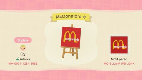 McDonald's Restaurant Set - Animal Crossing Pattern Gallery & Custom Designs Animal Crossing Mcdonald, Acnh Mcdonalds Design, Acnh Circus, Acnh Kidcore, Motif Acnl, Mcdonald's Restaurant, Animal Crossing 3ds, Animals Crossing, Mc Donald