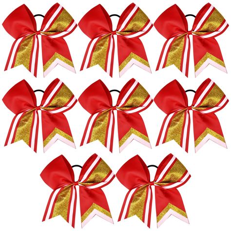 Stiff Cheer Bows Diy, Red Cheer Bow Ideas, Basketball Cheer Bows, Captain Cheer Bows, Softball Accessories, Gold Cheer Bows, Cheerleading Bow, Cheer Hair Bows, Cheer Camp