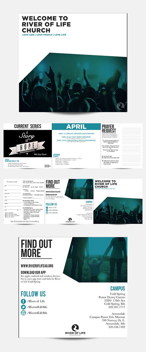 Church Bulletin & Booklet designed by 320 Creative, check us out at 320creative.org or at www.facebook.com/320creative.mn Church Brochure Design, Bulletin Design, Church Marketing Ideas, Church Bulletin Designs, Church Welcome Center, Church Brochures, Church Bulletins, Bulletin Ideas, River Of Life