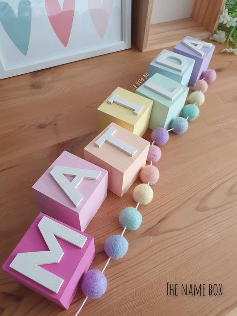 Gifts For Newborn, Rainbow Bedroom, Childrens Rooms, Name Boxes, Toddler Playroom, Name Blocks, Rainbow Room, Wooden Names, Kids Room Decor