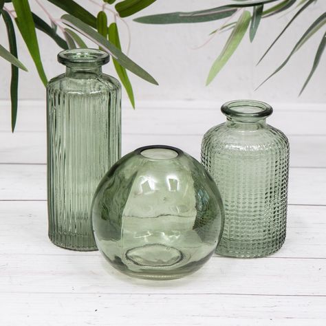 Flower Bud Vases, Small Bud Vases, Glass Vases Wedding, Flower Holders, Bud Vases Flowers, Modern Glass Vases, Small Glass Vases, Green Glass Bottles, Green Glass Vase