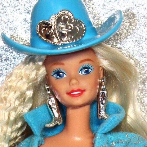 @nostalgiatreasuresca on Instagram: "Presenting 1993 Western Stampin' Barbie by Mattel! YEEE HAWWW! 🤠 #barbie #1980s #80s #neonpink #blonde #cool #vintage #retro #mattel #glitter #barbiedoll #cute #doll #1990s #90s #dollcloset #dollclothes #barbiechic #collectorbarbie #dollshoes #dollsofinstagram #vintagebarbies #retrobarbies #barbiecollection #80sBarbie #90sBarbie #barbieandken #westernstampinbarbie" Cowboy Barbie, Western Barbie, Doll Closet, Pony Club, Cute Doll, Barbie Collector, Barbie Collection, Barbie And Ken, Doll Shoes