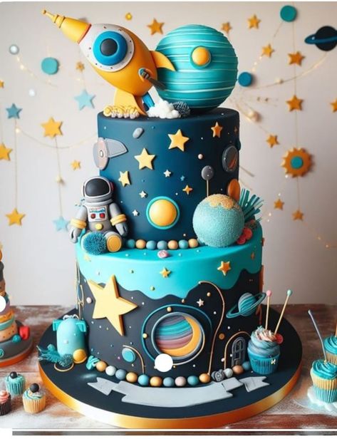 Outerspace Cakes, Rocket Themed Birthday Party, Space 1st Birthday Cake, Birthday Cake For Kids Boy, 1st Birthday Cake Ideas For Boys, Astronaut Cake Birthday, 1st Bday Cake For Boy, Birthday Cake Space, Space Cake Ideas