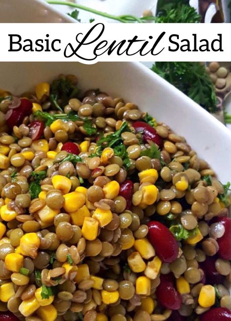 Flavorful Lentil Recipes, Bean And Lentil Salad, Lentil Corn Salad, Lentil Bean Salad, Cold Lentil Recipes, Side Dishes With Lentils, Lentil Side Recipes, Fiber Rich Salads, Easy Lentil Salad