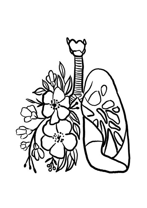 Ywhw Tattoo Lungs, Lungs Doodle, Lung Tattoo With Flowers, Lung Tattoo Ideas, Lungs With Flowers, Lung Tattoo, Floral Lungs, Lungs, Body Mods