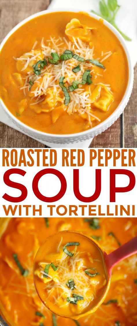 Red Pepper And Meatball Soup, Roasted Red Pepper Tortellini Soup, Red Pepper Tortellini Soup, Recipes For Red Peppers, Roasted Red Pepper Ravioli Soup, Pasta Soup Recipes Vegetarian, Red Pepper Soup Crockpot, Fresh Red Pepper Recipes, Red Pepper Tortellini