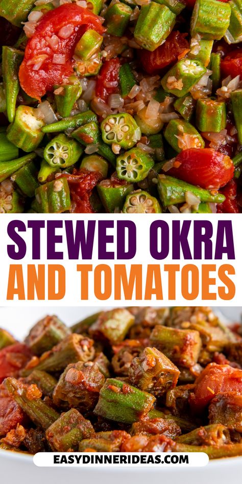 What better way to bring some Louisiana flavors into the kitchen than with this Stewed Okra and Tomatoes recipe? It will quickly become a family favorite. Plus, it has just a few ingredients and only takes 30 minutes to prepare. Keto Okra And Tomatoes, Okra And Tomato Soup, Stew Okra And Tomatoes, Okra And Stewed Tomatoes, Tomatoes And Okra Stewed, Tomato Okra Recipe, Fresh Okra And Tomatoes Recipe, Tomato And Okra Stew, Tomato And Okra Recipes