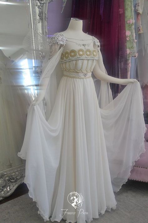 Serenity Dress Sailor Moon, Sailor Moon Themed Wedding Dress, Princess Serenity Cosplay, Sailor Moon White Dress, Firefly Path Dresses, Sailor Moon Wedding Dress, Princess Serenity Dress, Sailor Moon Serenity, 1820s Dress