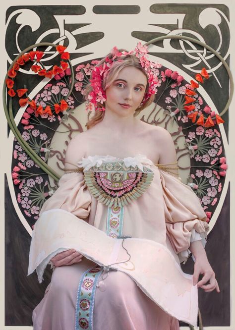 Larissa Gauger, designer. Lovely photo recreation of Mucha's "Reverie." Painting Costume, Art Nouveau Mucha, Rodney Smith, Mucha Art, John Everett Millais, Alfons Mucha, Photo Recreation, Ange Demon, Art Nouveau Design