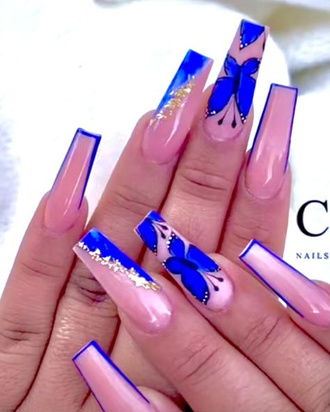 White Nails With Royal Blue Designs, Nails Royal Blue And White, Royal Blue And Pink Nails, Dope Blue Nails, Prom Royalty, Royal Blue Nails Designs, Sapphire Nails, Blue Prom Nails, Royal Blue Nails